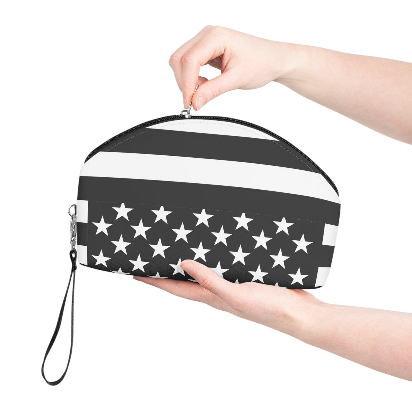 Blk White US Flag Makeup Bag