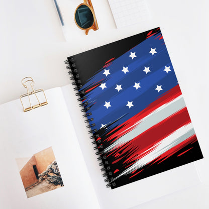 US Flag Spiral Black Notebook - Ruled Line