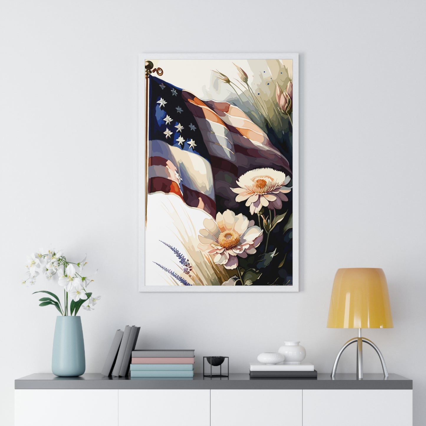 Premium Old Glory US Meadow Framed Vertical Poster