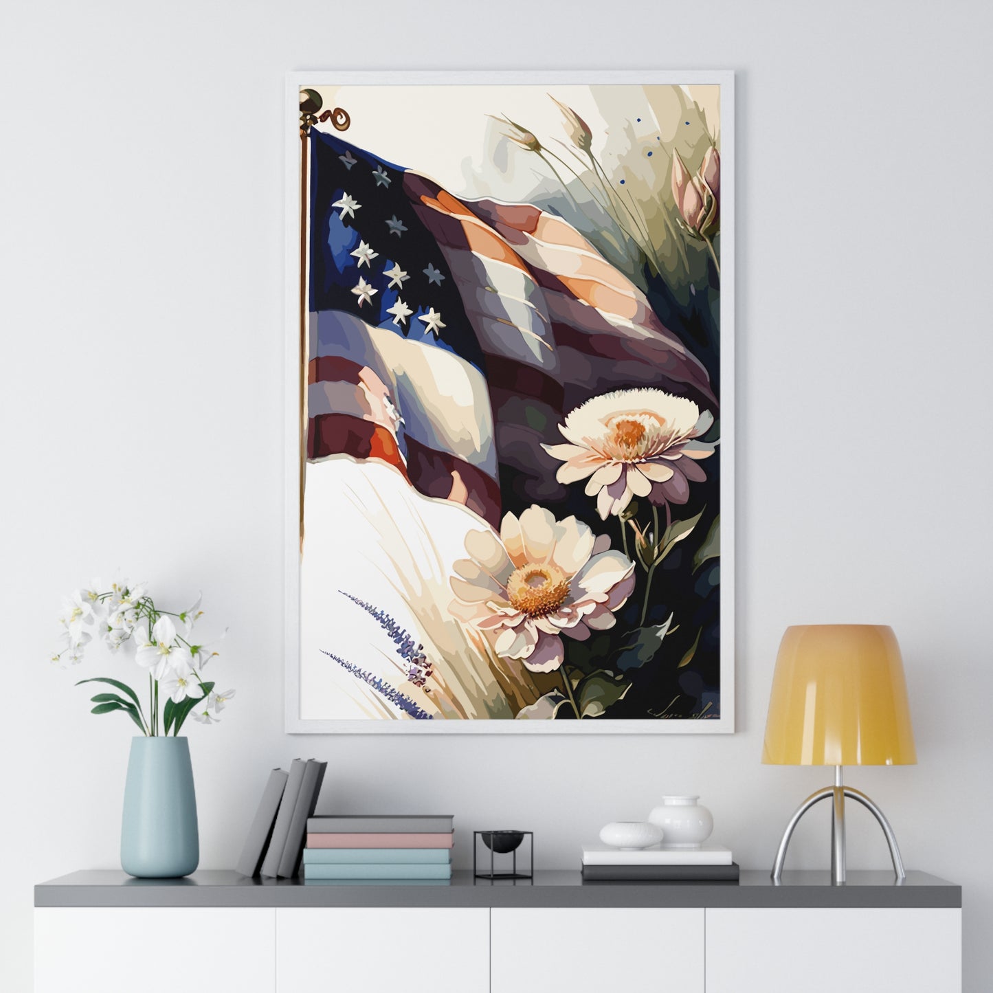 Premium Old Glory US Meadow Framed Vertical Poster