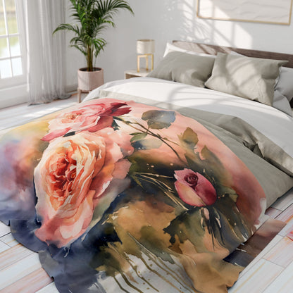 Floral Rose Print Fleece Throw Blanket