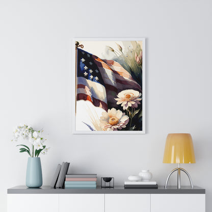 Premium Old Glory US Meadow Framed Vertical Poster