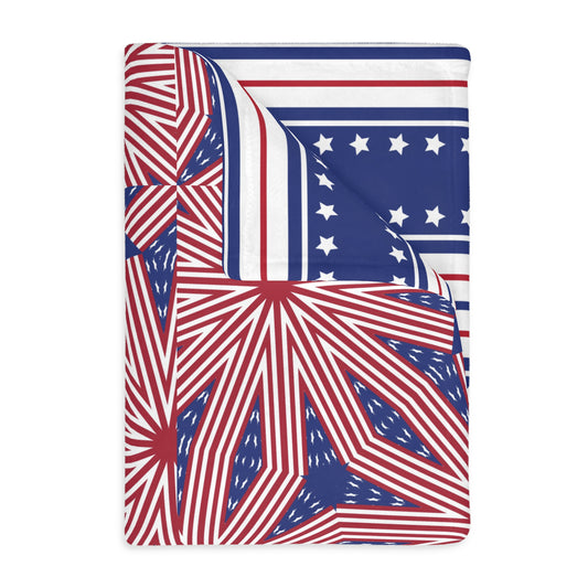 Plush Geometric Floral US Flag Premium Velveteen Microfiber Throw Blanket - Soft And Warm - Home Living