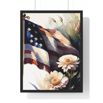 Premium Old Glory US Meadow Framed Vertical Poster