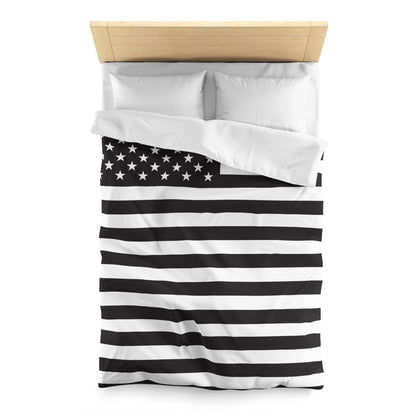 Blk-Wht US Flag Duvet Cover