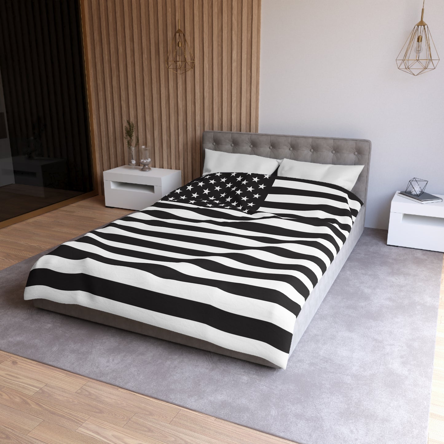 Blk-Wht US Flag Duvet Cover