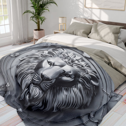 Grey Lion Sculpture Fleece Blanket Throw