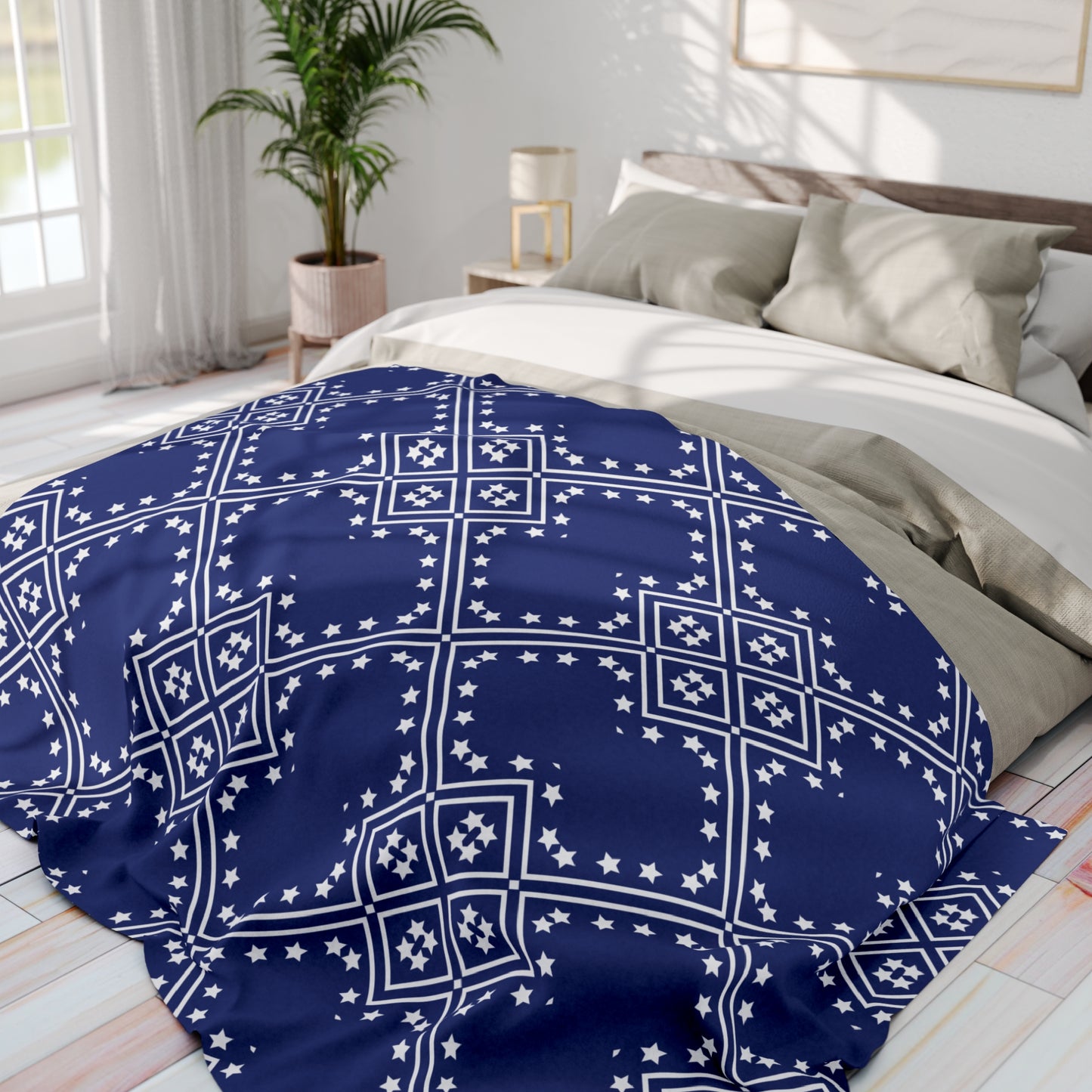 Star Cross Fleece Blanket Collection - Print Fleece Blanket - Blue Flag Throw Blanket - Fluffy Soft Texture - Warm And Cozy - Home Living Room, Bedroom Decor