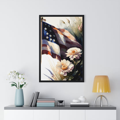 Premium Old Glory US Meadow Framed Vertical Poster