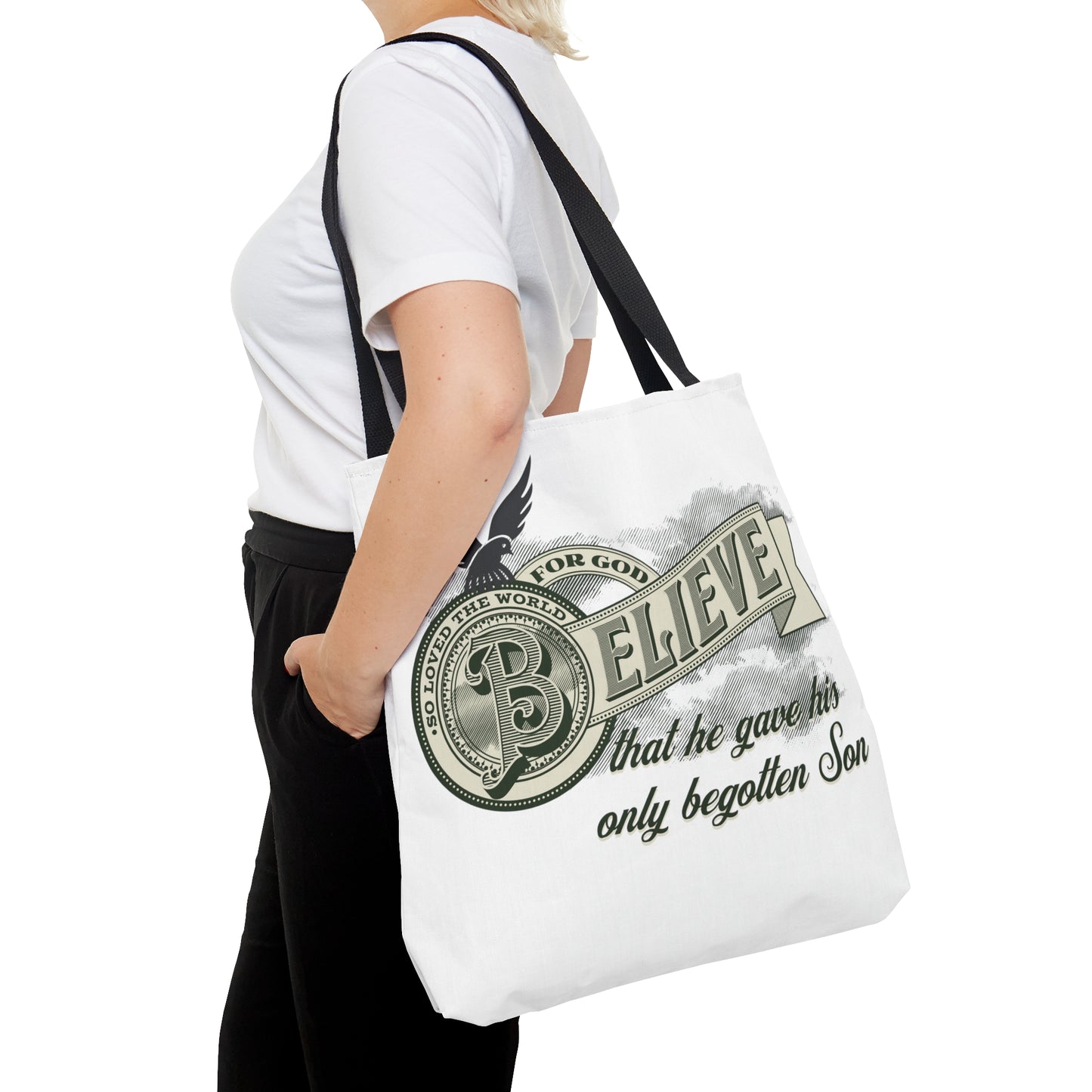 BELIEVE: For So God Loved The world Tote Bag