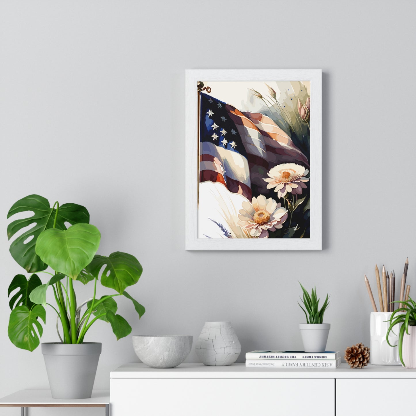 Premium Old Glory US Meadow Framed Vertical Poster