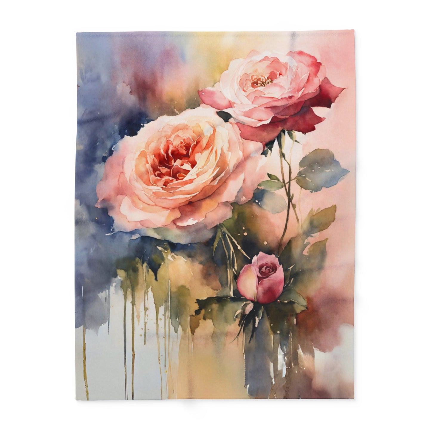 Floral Rose Print Fleece Throw Blanket