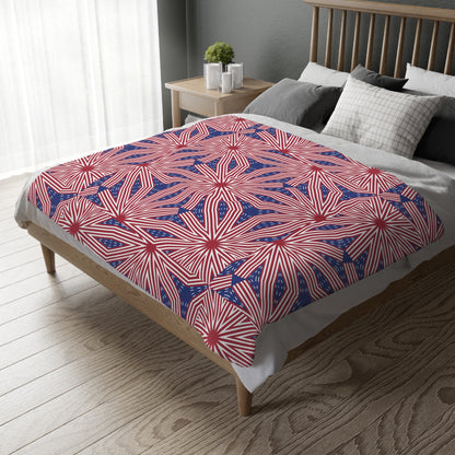 Plush Geometric Floral US Flag Premium Velveteen Microfiber Throw Blanket - Soft And Warm - Home Living