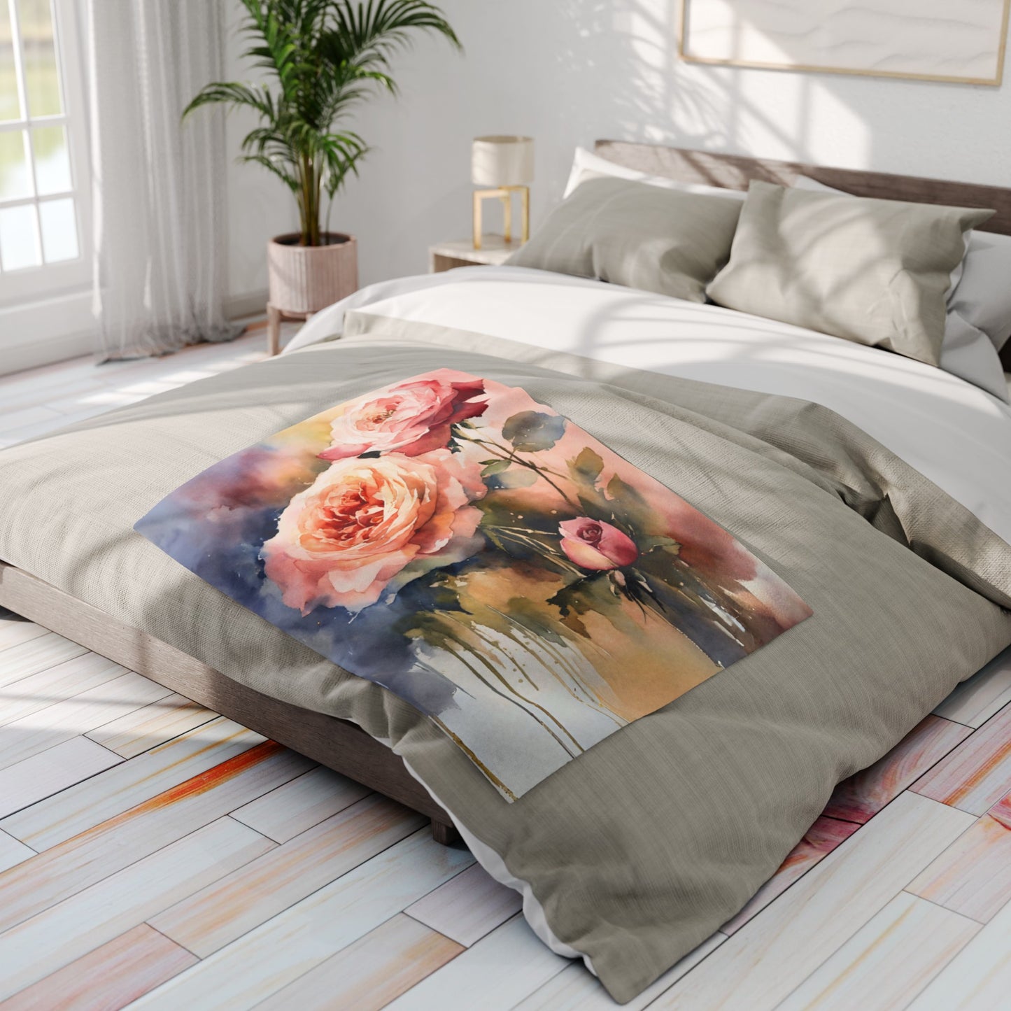 Floral Rose Print Fleece Throw Blanket