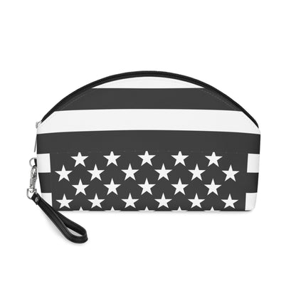 Blk White US Flag Makeup Bag