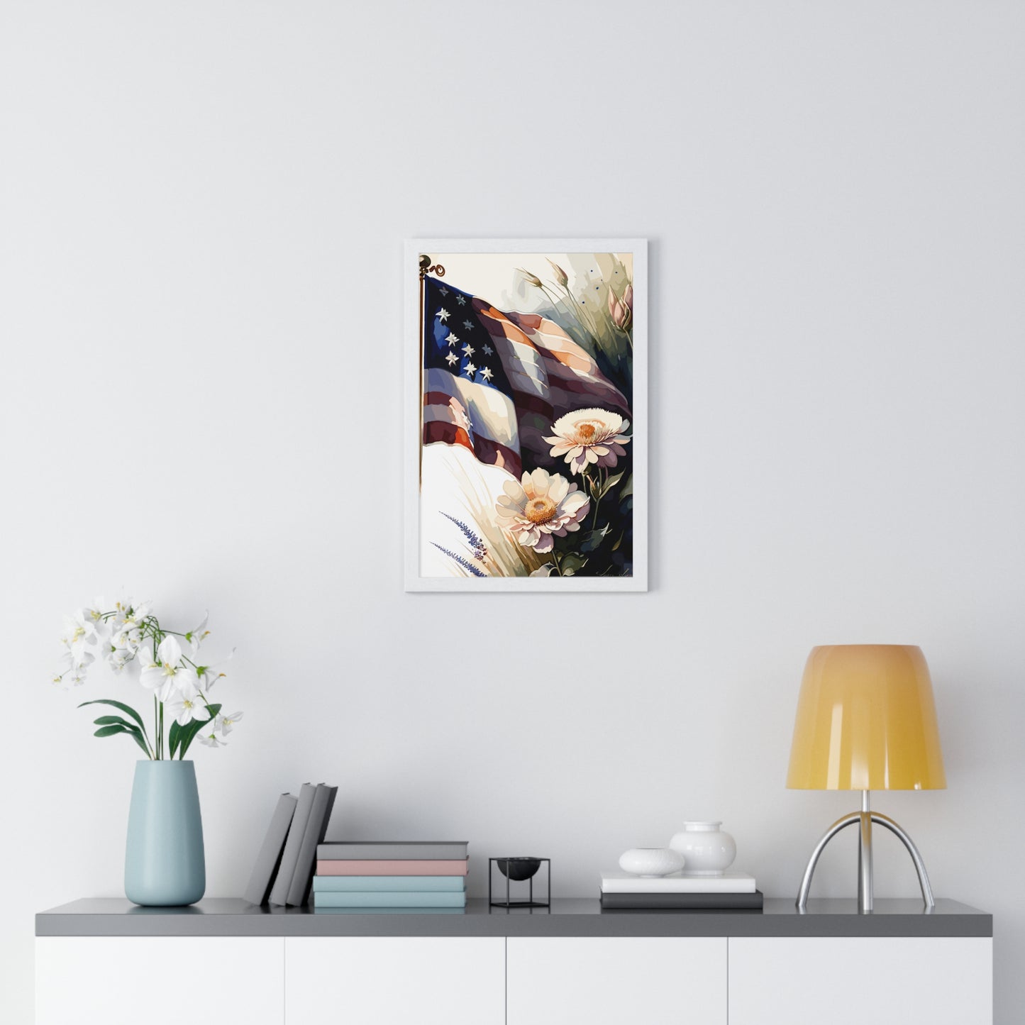 Premium Old Glory US Meadow Framed Vertical Poster