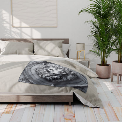 Grey Lion Sculpture Fleece Blanket Throw