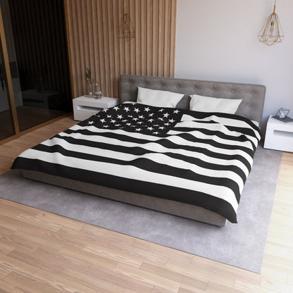 Blk-Wht US Flag Duvet Cover