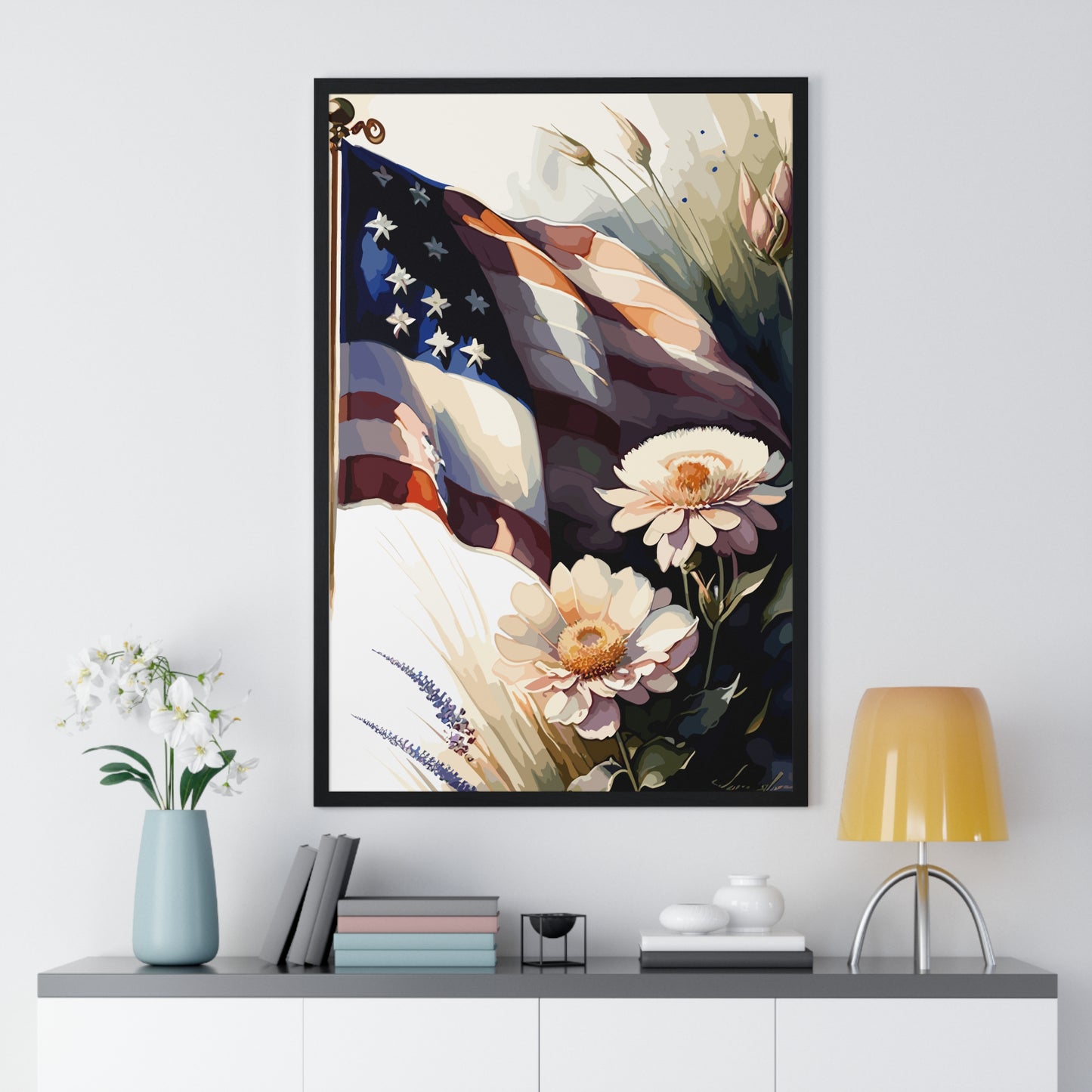 Premium Old Glory US Meadow Framed Vertical Poster