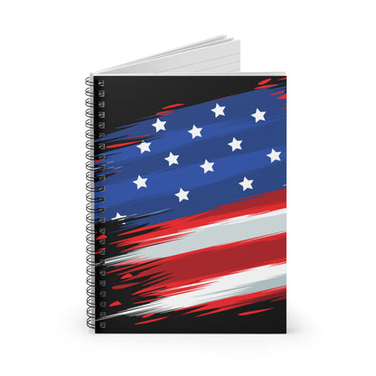 US Flag Spiral Black Notebook - Ruled Line