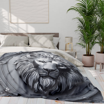 Grey Lion Sculpture Fleece Blanket Throw