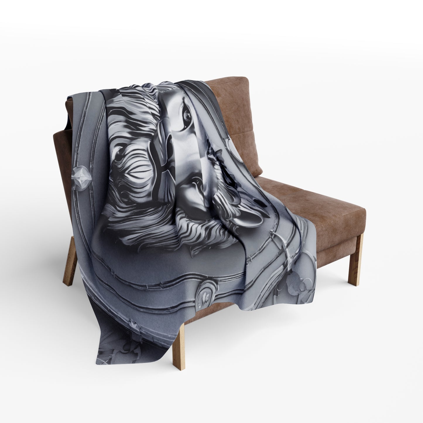 Grey Lion Sculpture Fleece Blanket Throw