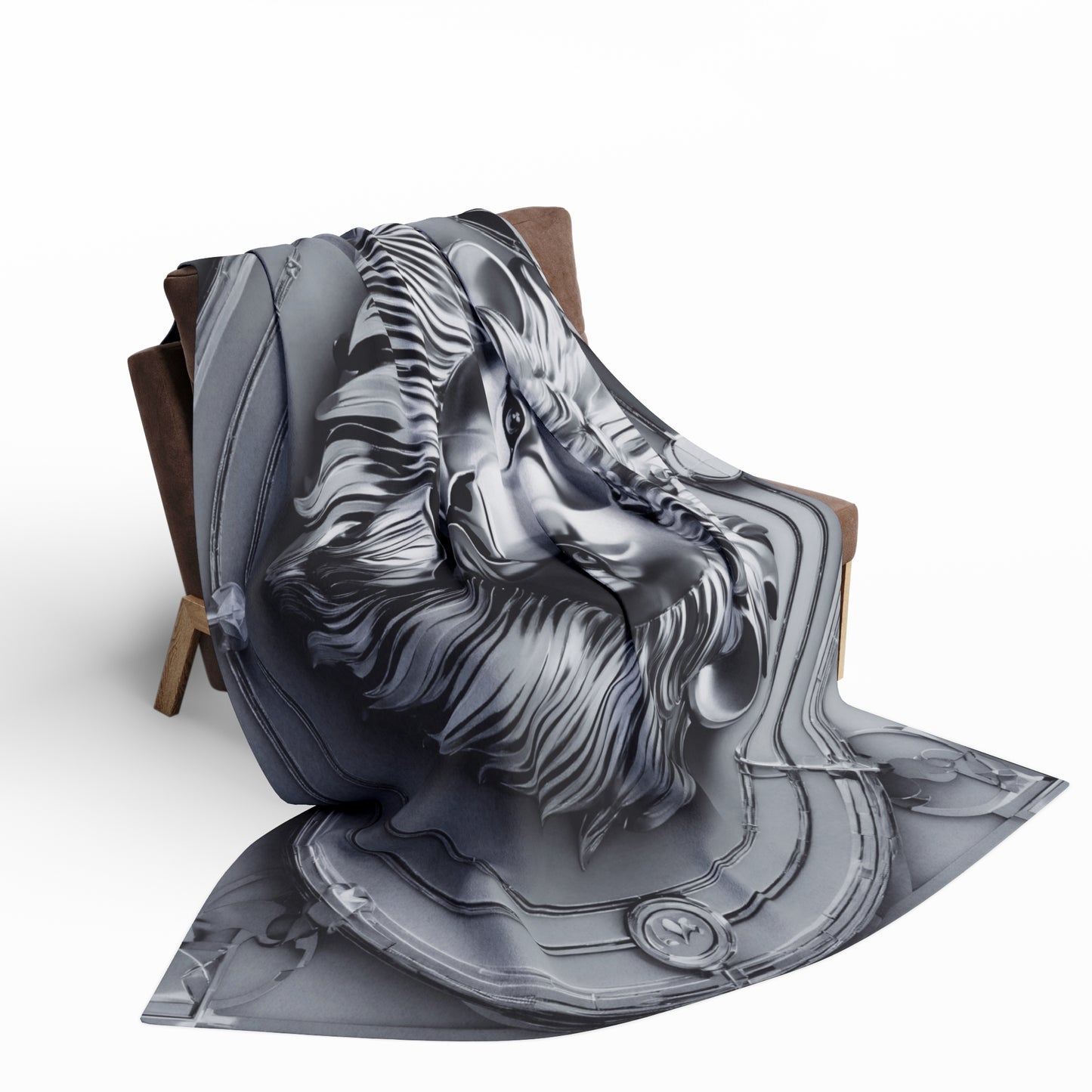 Grey Lion Sculpture Fleece Blanket Throw