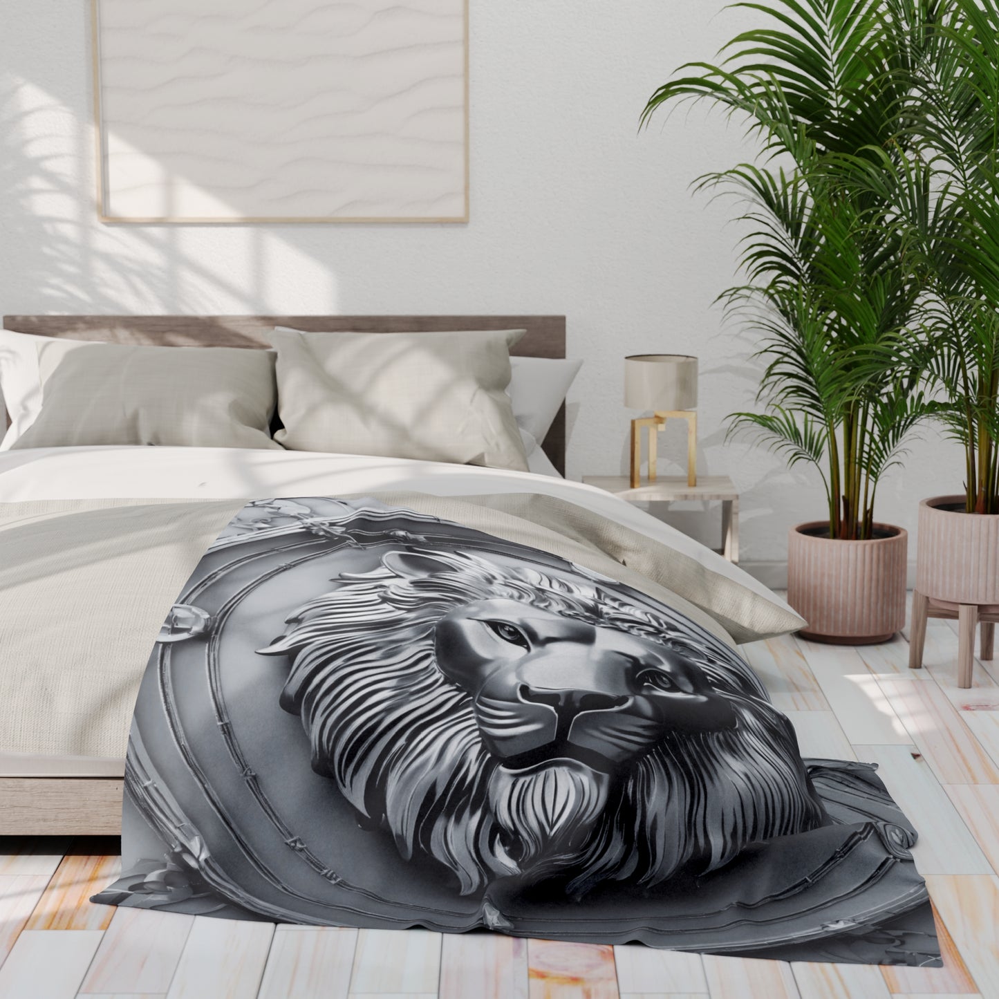 Grey Lion Sculpture Fleece Blanket Throw