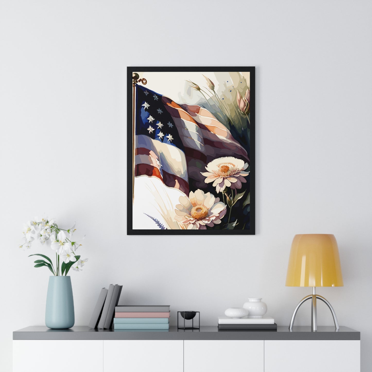 Premium Old Glory US Meadow Framed Vertical Poster