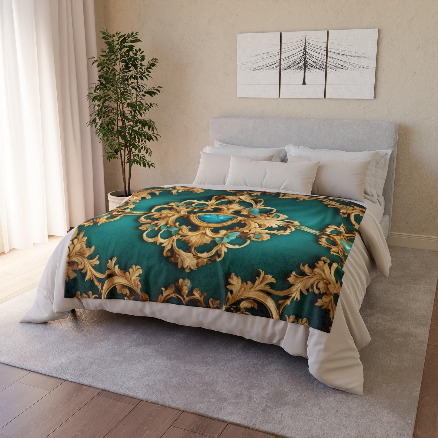 Luxurious Soft Brocade Print Throw Blanket