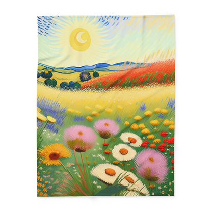 Premium Van Gogh Meadow Fleece Throw Blanket