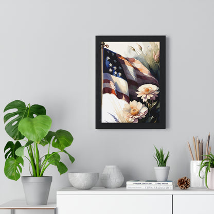 Premium Old Glory US Meadow Framed Vertical Poster