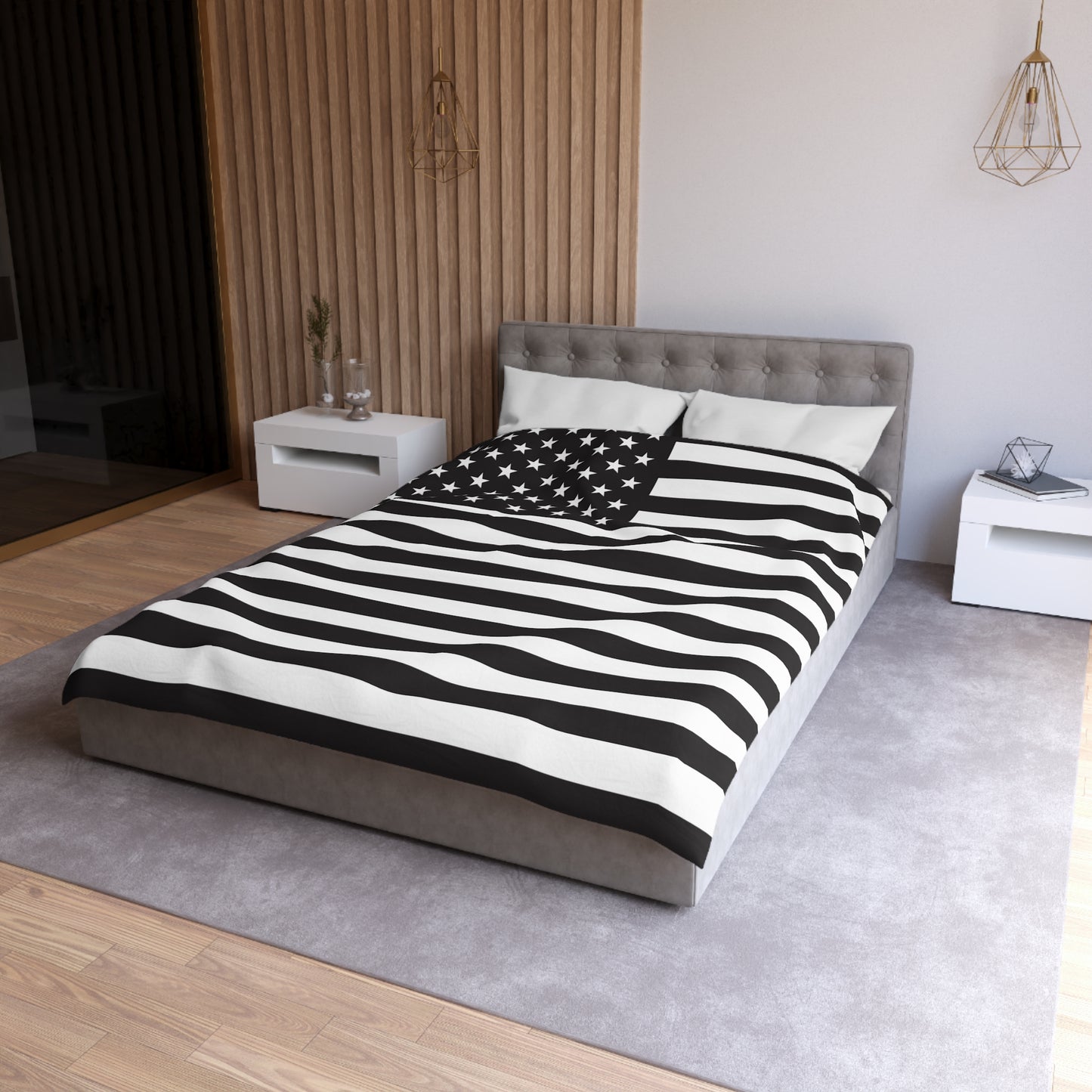 Blk-Wht US Flag Duvet Cover