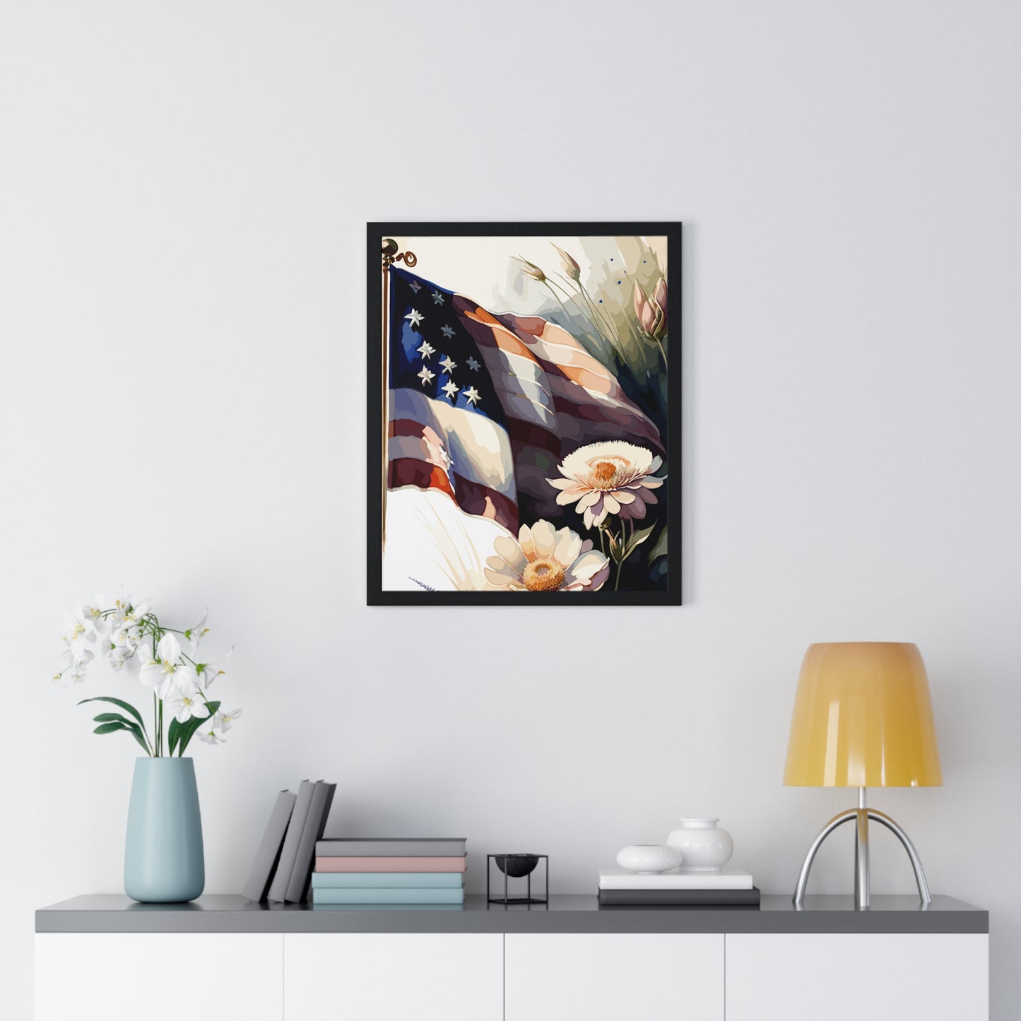 Premium Old Glory US Meadow Framed Vertical Poster