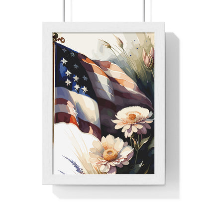 Premium Old Glory US Meadow Framed Vertical Poster