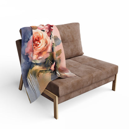 Floral Rose Print Fleece Throw Blanket