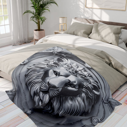 Grey Lion Sculpture Fleece Blanket Throw