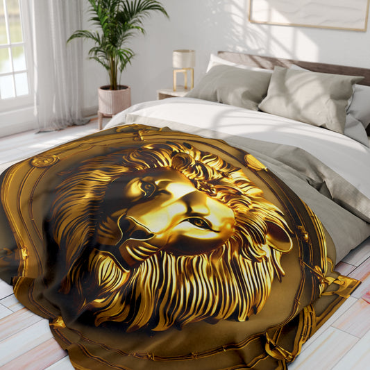 Golden Lion Sculpture Fleece Blanket Throw