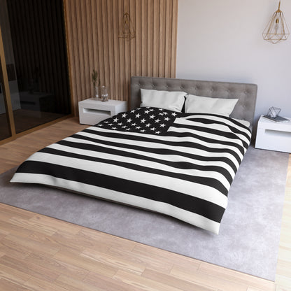 Blk-Wht US Flag Duvet Cover