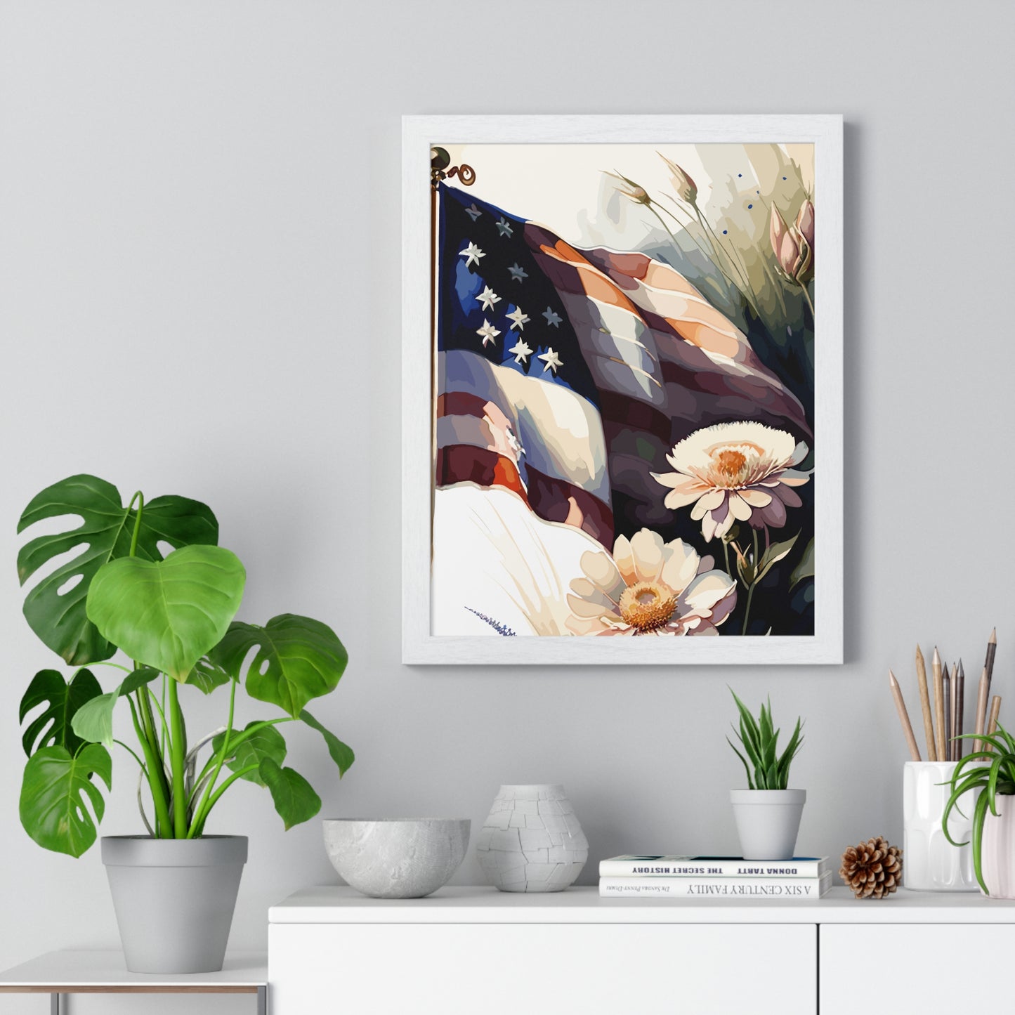 Premium Old Glory US Meadow Framed Vertical Poster