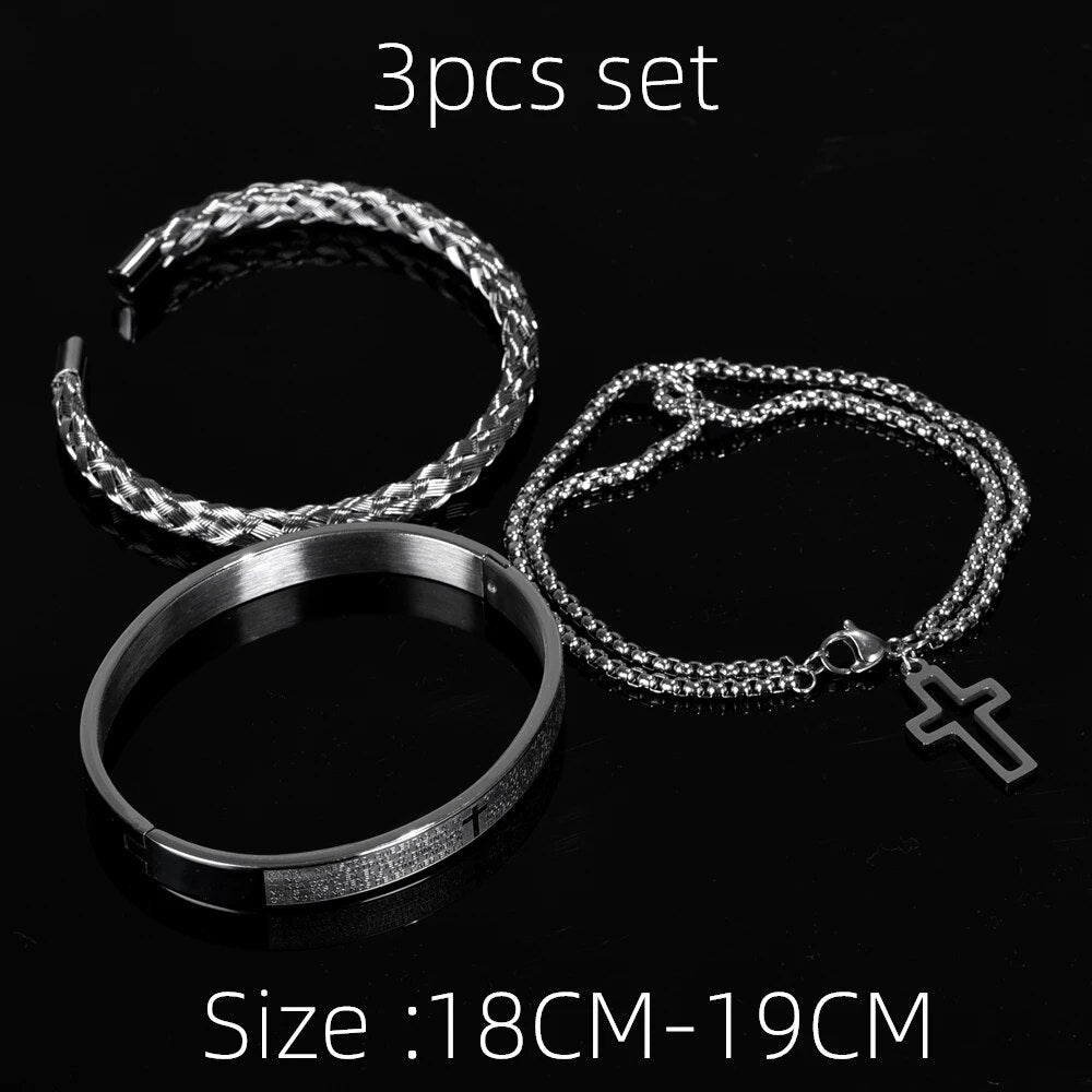 Mustard Seed Christian Inspired Laser Engraved Stainless Steel Jewelry - 3 Bracelet Sets