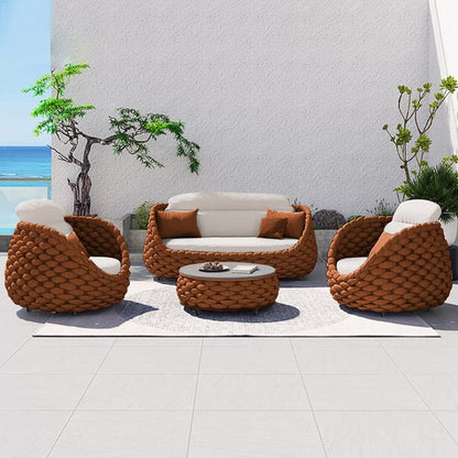 Outdoor And Indoor Woven Rope Garden Patio Furniture Sofa Set And Coffee Table - 4-Pieces