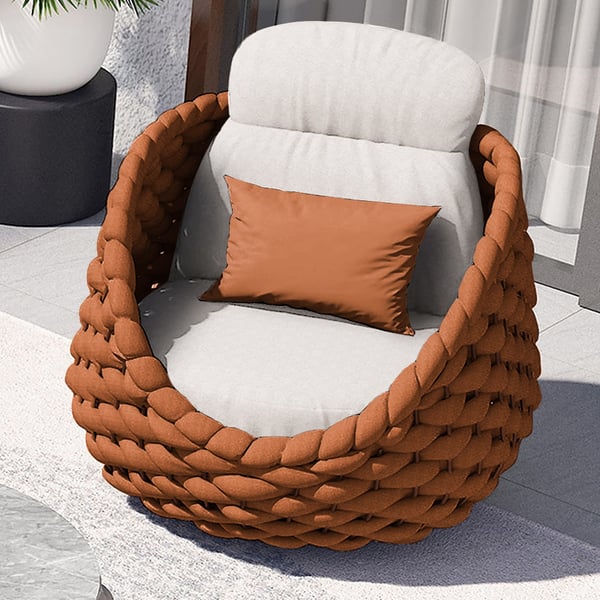 Outdoor And Indoor Woven Rope Garden Patio Furniture Sofa Set And Coffee Table - 4-Pieces