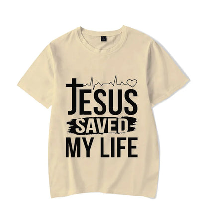 Christian Strong Jesus Saved My Life Luminous Graphic Crew Neck Tee Short Sleeve For Men And Women T-shirts - 7 Colors Available