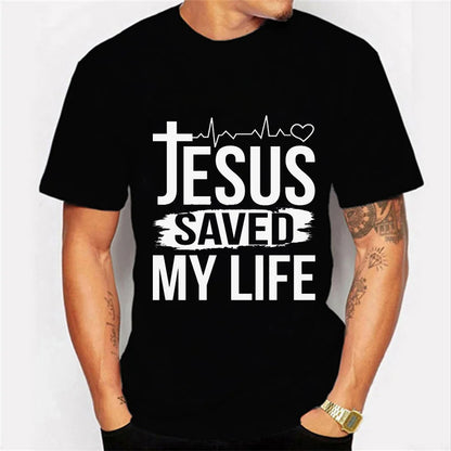 Christian Strong Jesus Saved My Life Luminous Graphic Crew Neck Tee Short Sleeve For Men And Women T-shirts - 7 Colors Available