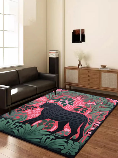 Retro Techno Color Leopard Animal Print Rug- Modern Home Decor Mat, Living Room, Bedroom, Lounge  Plush Carpet