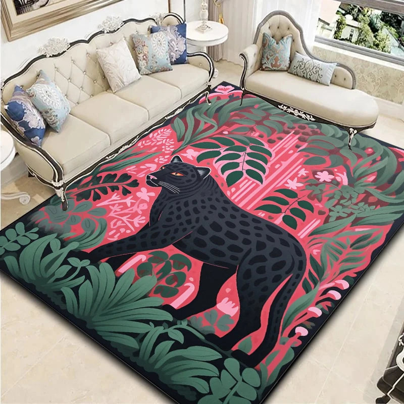 Retro Techno Color Leopard Animal Print Rug- Modern Home Decor Mat, Living Room, Bedroom, Lounge  Plush Carpet