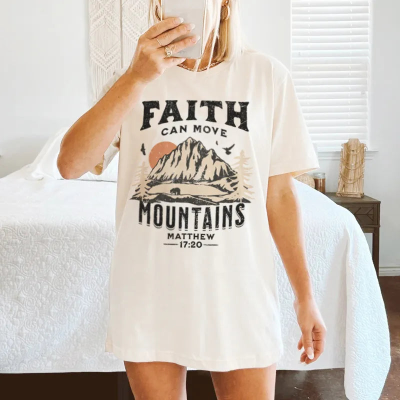 Faith Can Move Mountains Mustard Seed Women's Tee - Christian Faith Bible Verse - Retro T-Shirt