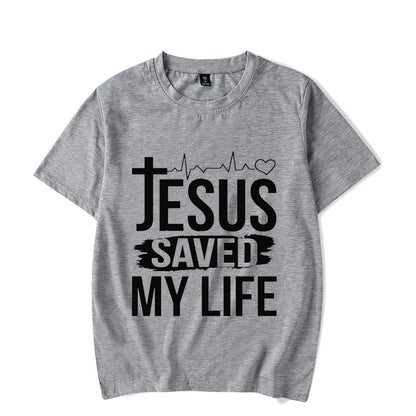 Christian Strong Jesus Saved My Life Luminous Graphic Crew Neck Tee Short Sleeve For Men And Women T-shirts - 7 Colors Available