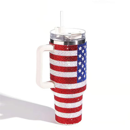 USA Vacuum Insulated Stainless Steel Rhinestone Travel Tumbler 40oz Cup/ Mug